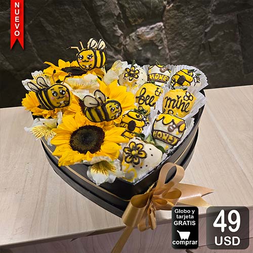 arreglo frutal flores amarillas