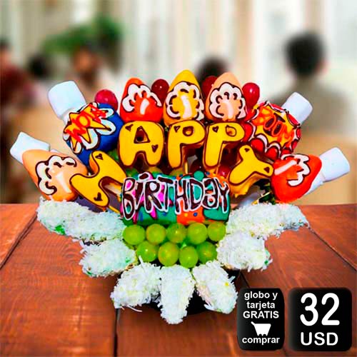 arreglo frutal comic para cumpleaños